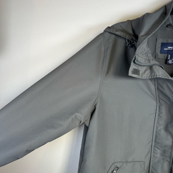 Lands End Women's Jacket Gray Lined Pockets Tuck Away Hood Cinch Hem Large Nylon - Picture 4 of 16